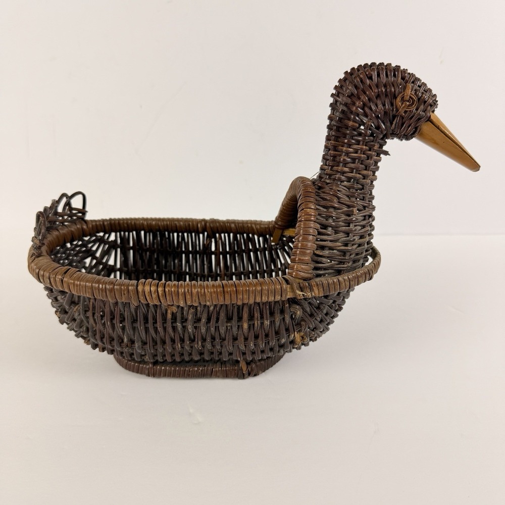 Vintage Wicker Duck Goose Basket Handwoven Bird Basket Rustic Farmhouse Decor